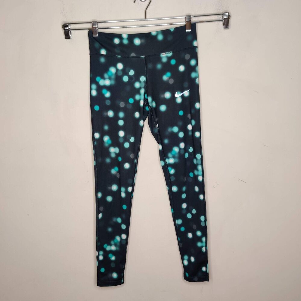 Nike Dri-Fit Tights Polka Dot Black Green Mid Rise Drawstring